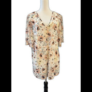 A Love Story Top 3X Pink Floral Stretch Sheer Lined Short Sleeve Blouse